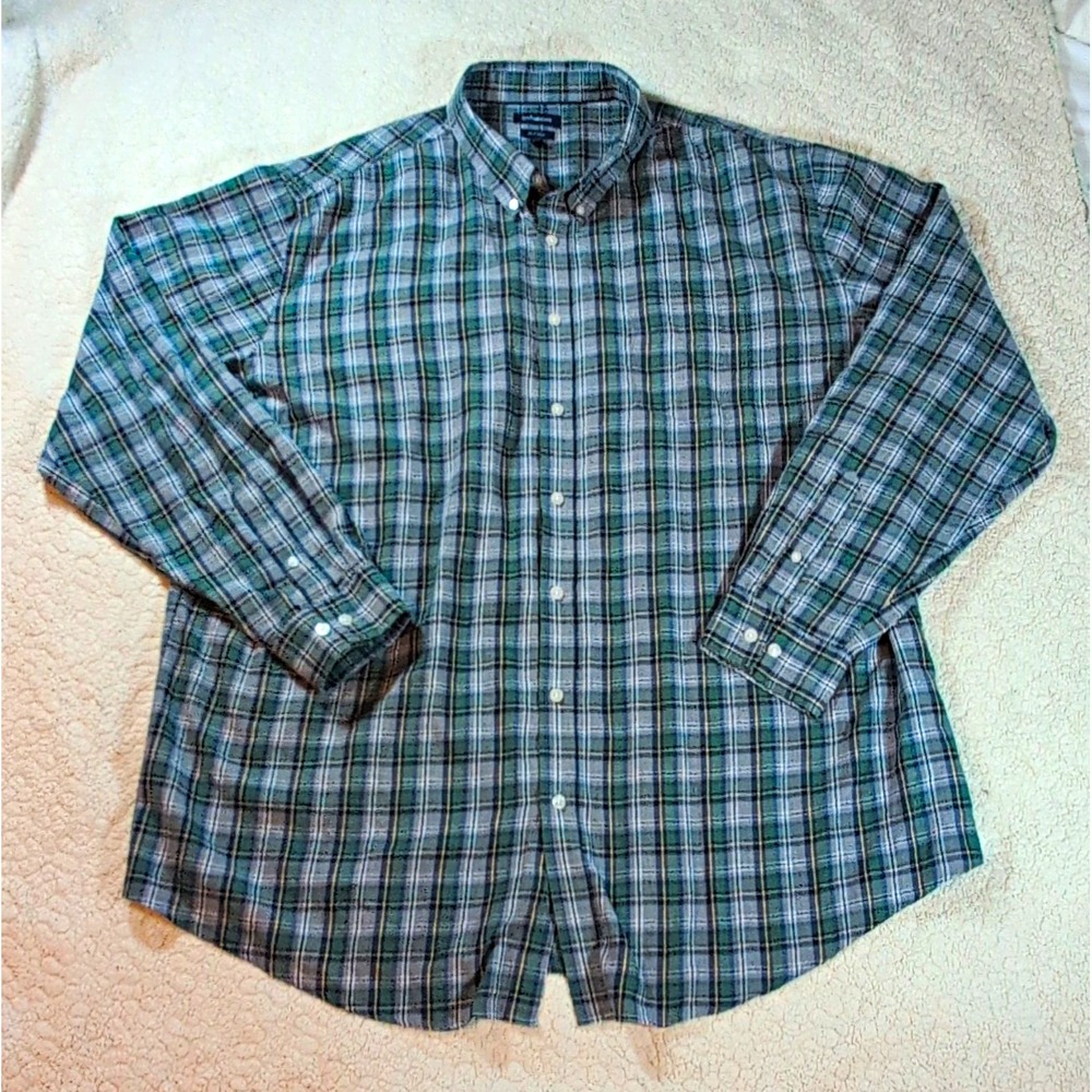 Croft & Barrow Men's 3XL Shirt Long Sleeve Plaid Green Gray Button Down Casual